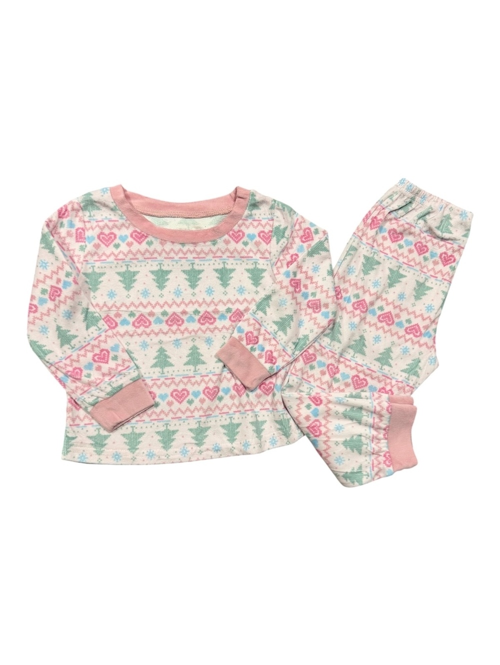 Laura Ashley Girls' 3T Flame Resistant Pink and Green Christmas Tree Pajama Set